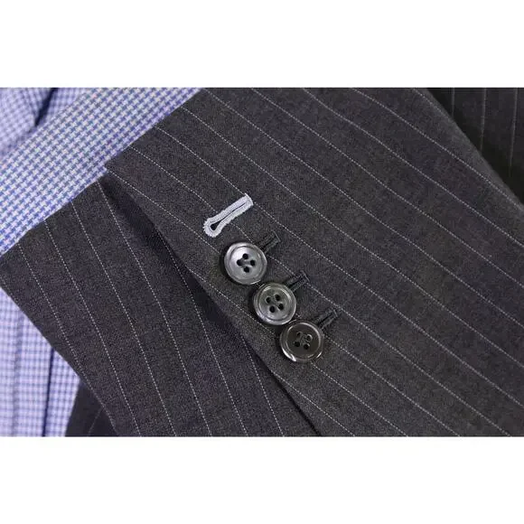 Sebastien Grey Clothiers Bespoke Gray Pinstripe 2-Btn Wool Blazer Jacket 46R